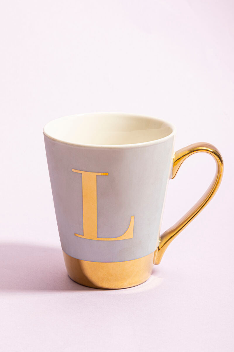 Mimo Green Frosted Deco L Letter Monogram Mug.