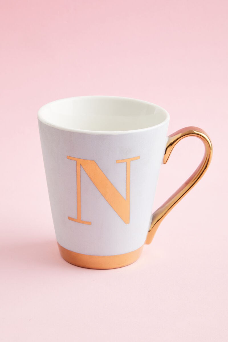 Mimo Green Frosted Deco N Letter Monogram Mug.