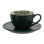Dark Green Cup and Saucer with Leaf Design | Bali