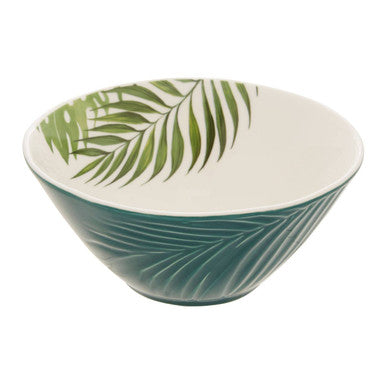 Dark Green Medium Salad Bowl with Leaf Design | Bali