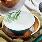 Dark Green Medium Salad Bowl with Leaf Design | Bali