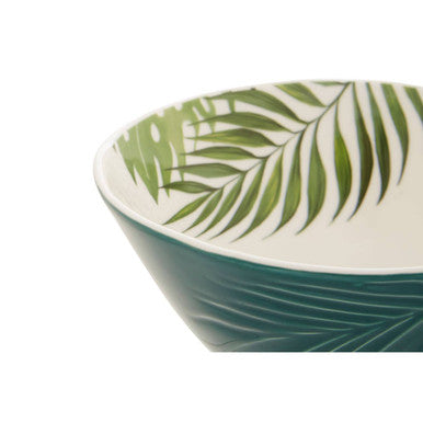 Dark Green Medium Salad Bowl with Leaf Design | Bali