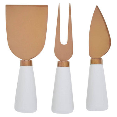 3 Piece White and Rose Gold Cheese Knife Set | Exbury