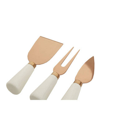 3 Piece White and Rose Gold Cheese Knife Set | Exbury