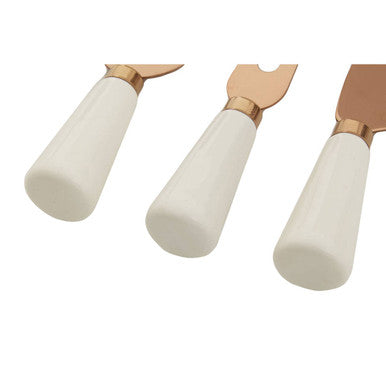3 Piece White and Rose Gold Cheese Knife Set | Exbury