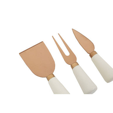 3 Piece White and Rose Gold Cheese Knife Set | Exbury