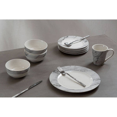 16 Piece White and Grey Marble Effect Dinner Set | Avie