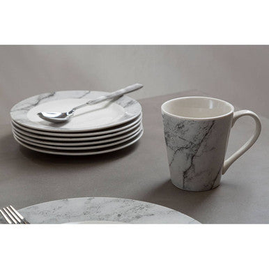 16 Piece White and Grey Marble Effect Dinner Set | Avie