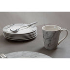 16 Piece White and Grey Marble Effect Dinner Set | Avie
