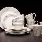 16 Piece White and Grey Marble Effect Dinner Set | Avie