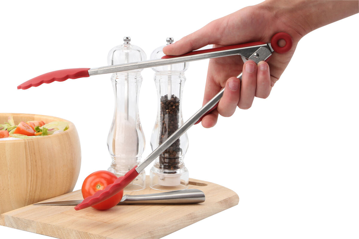 Stainless Steel And Red Silicone Tongs | Zing