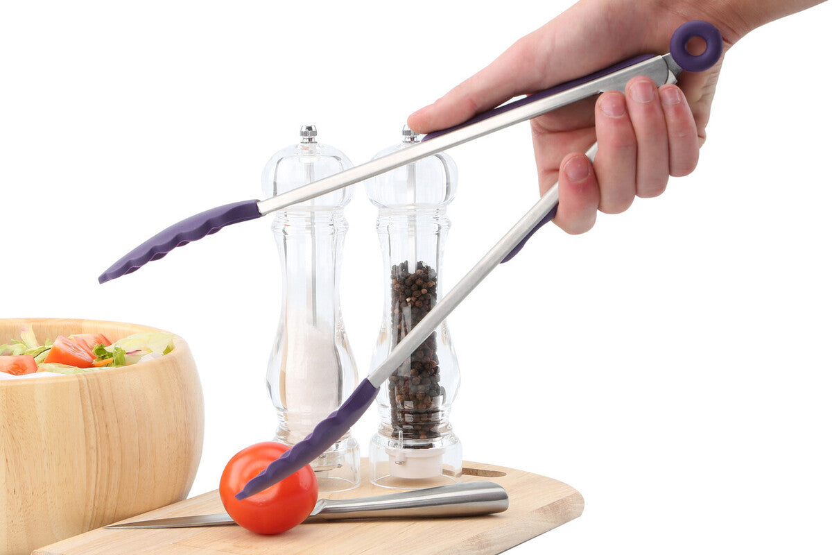 Stainless Steel And Purple Silicone Tongs | Zing