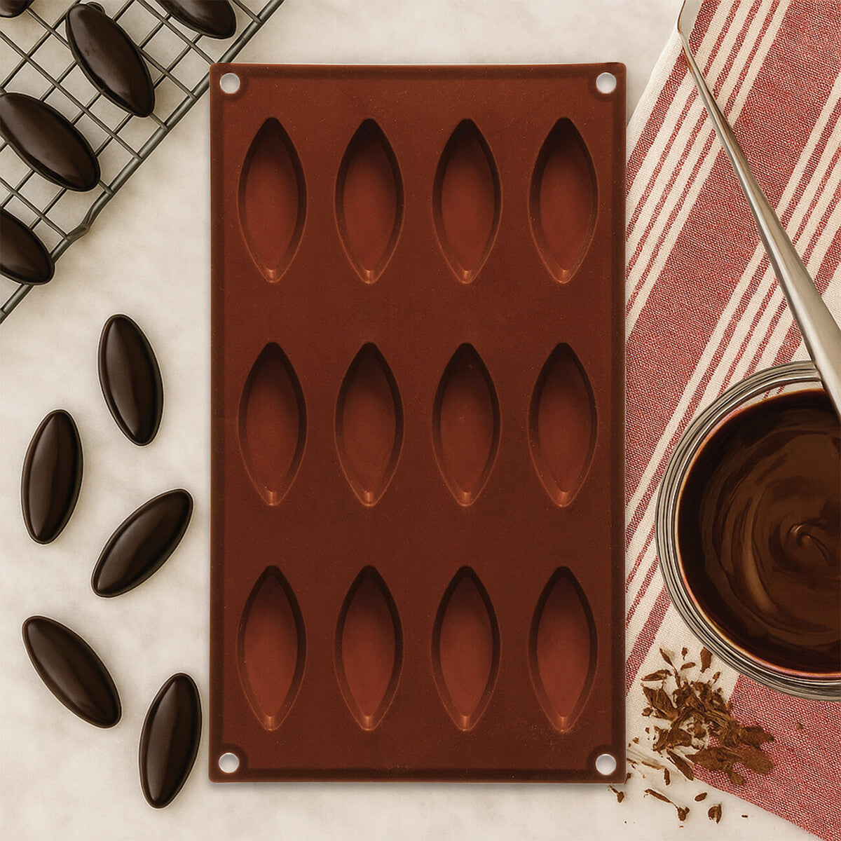 Hallie 12 Elongated Oval Shape Silicone | Chocolate Mould
