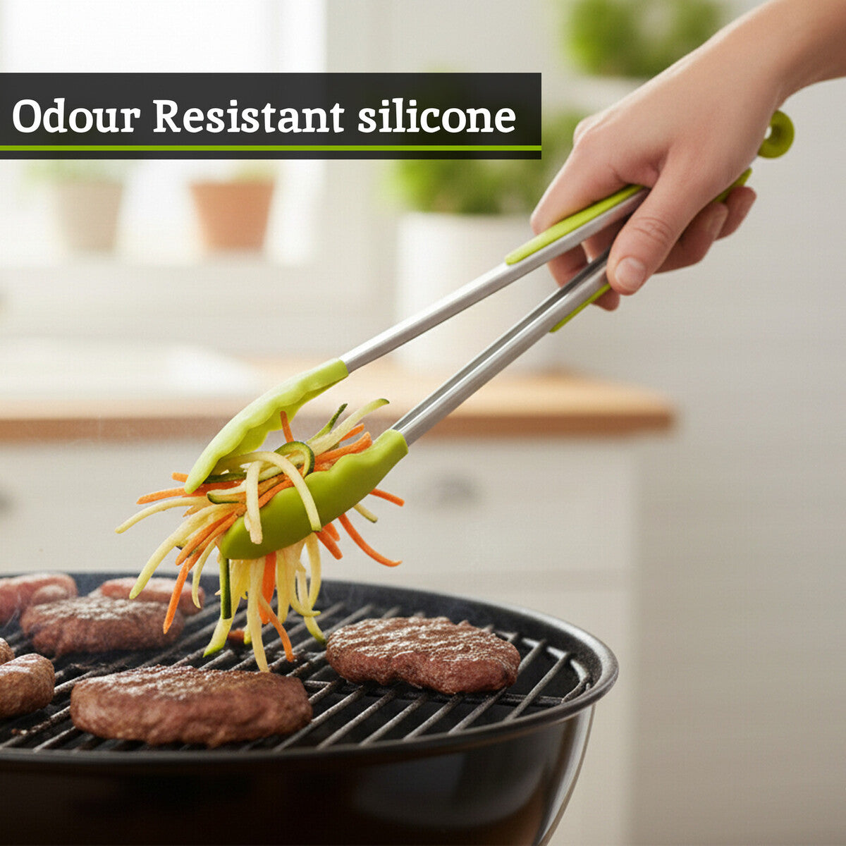 Lime Green Silicone And Stainless Steel Tongs | Zing
