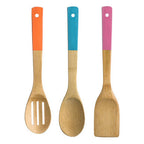 3 Piece Bamboo Kitchen Utensil Set With Coloured Handles | Aleki