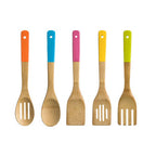 5 Piece Bamboo Kitchen Utensil Set With Multi Colour Handles | Aleki