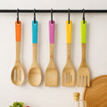 5 Piece Bamboo Kitchen Utensil Set With Multi Colour Handles | Aleki