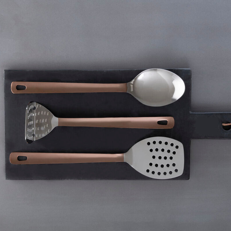 Stainless Steel Slotted Turner with Copper Finish Handle | Freya