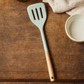 Sage Green Silicone Slotted Turner with Wood Handle | Nova