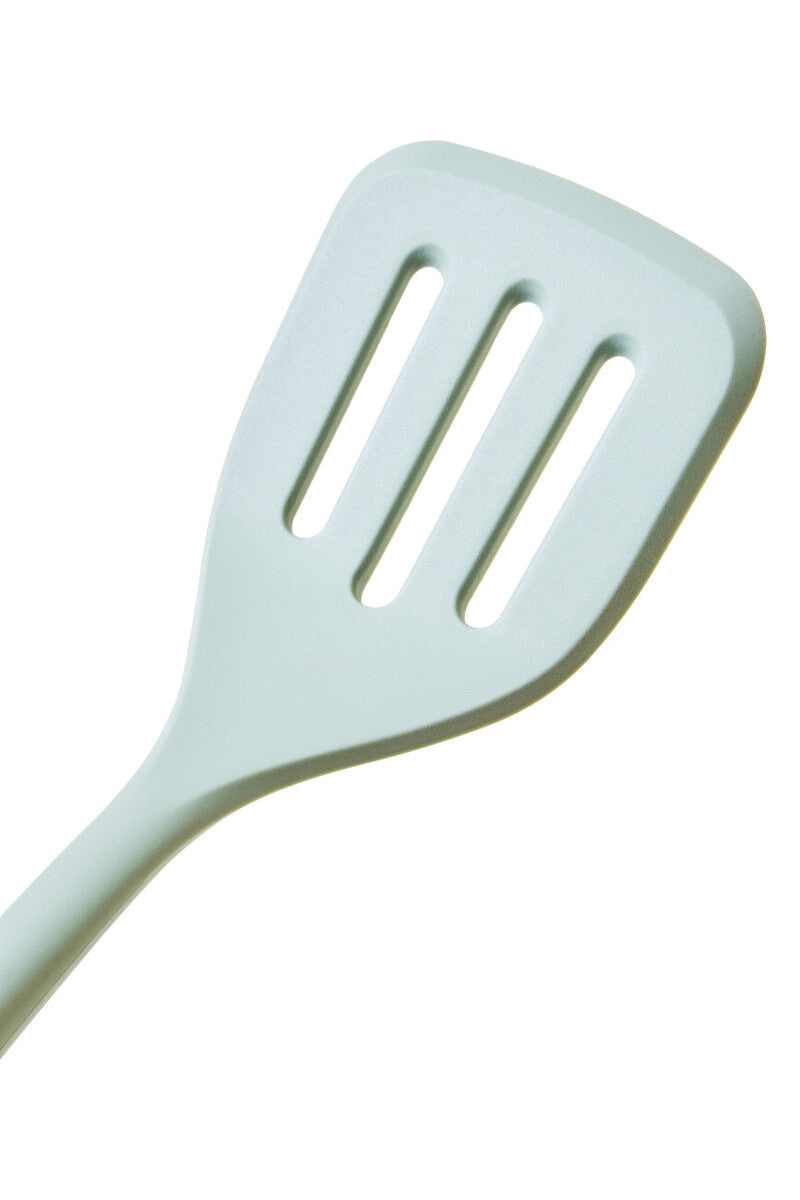Sage Green Silicone Slotted Turner with Wood Handle | Nova
