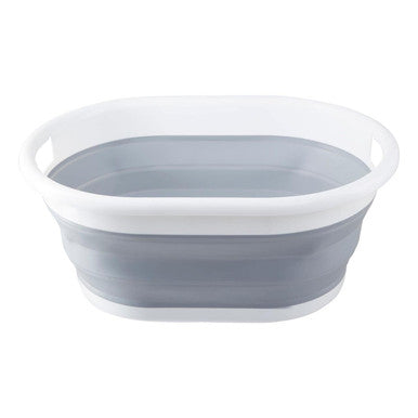 Grey and White Oval Collapsible Laundry Basket | Averill