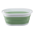 Oval Collapsible Laundry Basket in Green and White | Averill