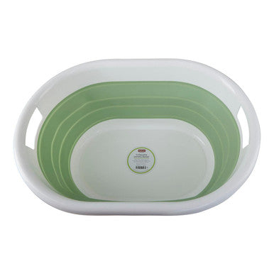 Oval Collapsible Laundry Basket in Green and White | Averill