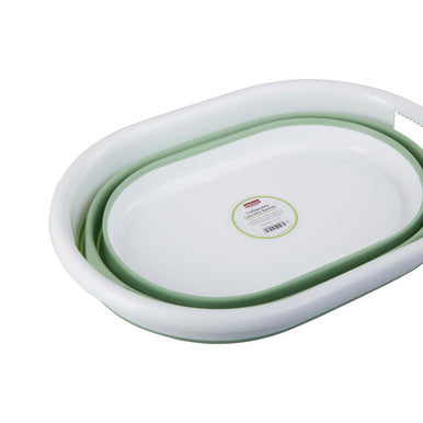 Oval Collapsible Laundry Basket in Green and White | Averill