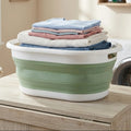 Oval Collapsible Laundry Basket in Green and White | Averill
