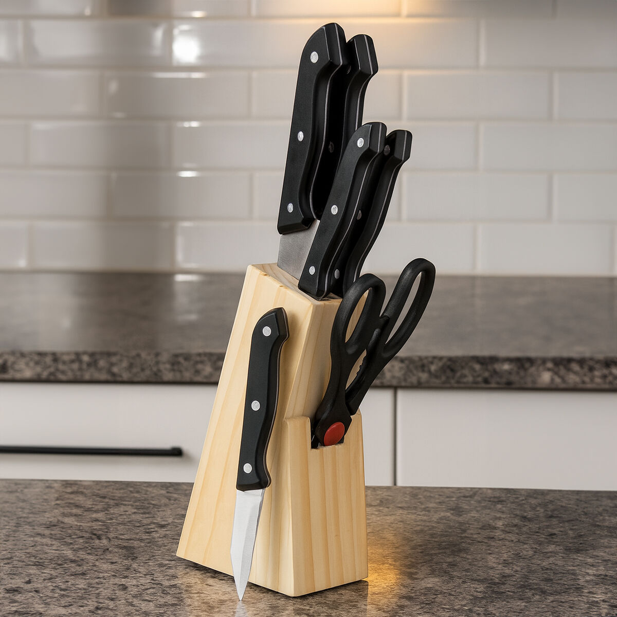 6 Piece Knife and Scissor Set in Wooden Block | Maxime