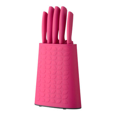 5 Piece Hot Pink Knife Block Set | Living Colour