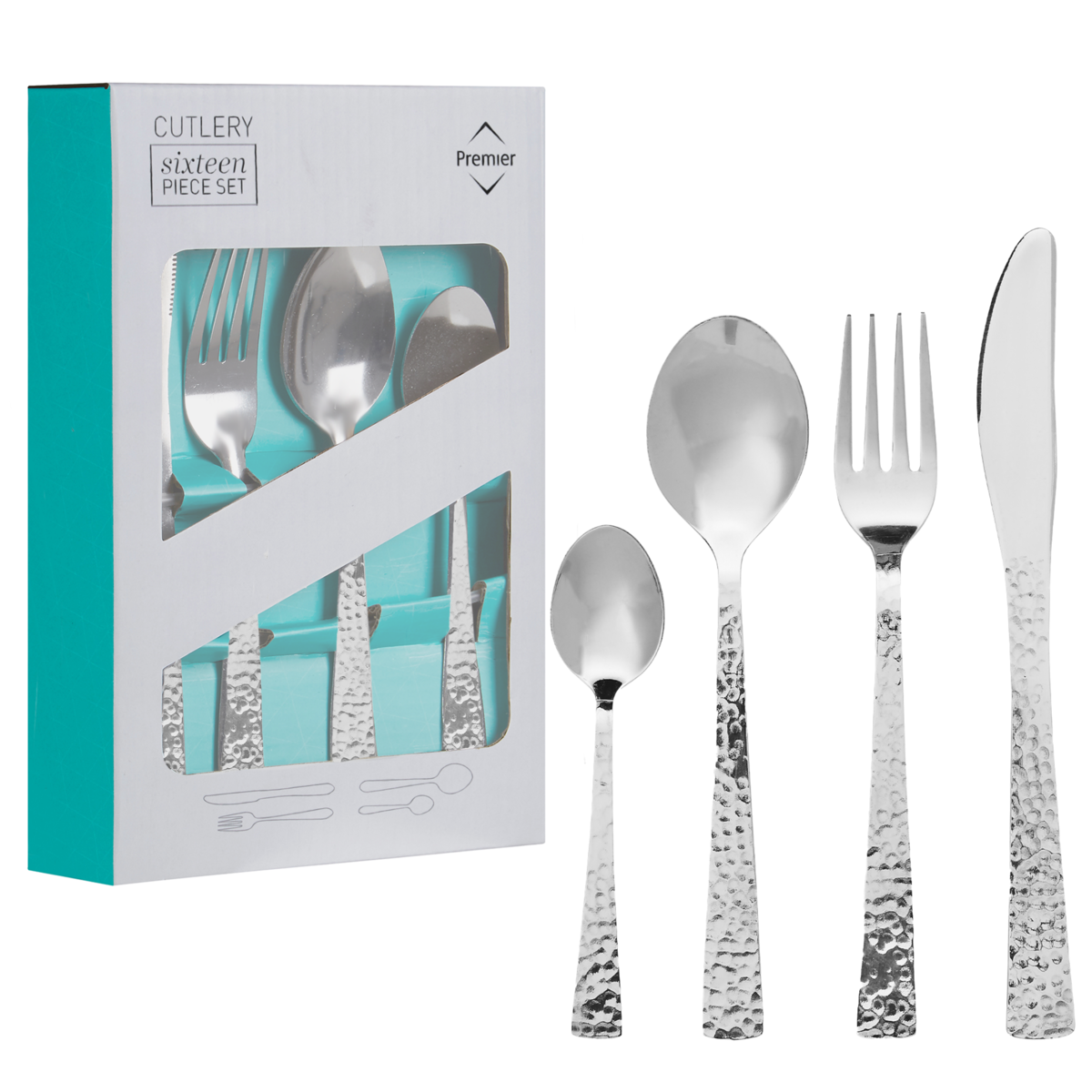 Hammered Effect 16 Piece Stainless Steel Cutlery Set | Martello