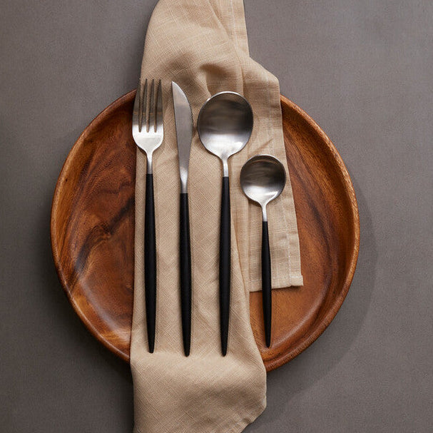 Avie 16 Piece Matte  Silver And Black Cutlery Set