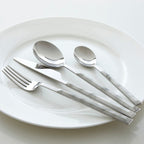 16 Piece White Faux Marble Cutlery Set | Avie