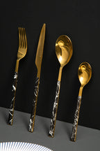 16 Piece Black Faux Marble Cutlery Set | Avie