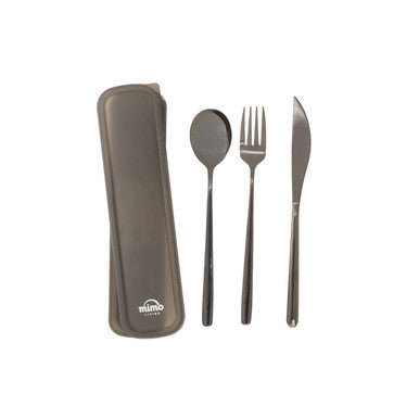 3 Piece Black Travel Cutlery Set with Case | Mimo