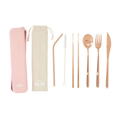 6 Piece Rose Gold Travel Cutlery Set with Case | Mimo