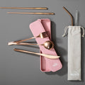6 Piece Rose Gold Travel Cutlery Set with Case | Mimo