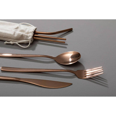 6 Piece Rose Gold Travel Cutlery Set with Case | Mimo