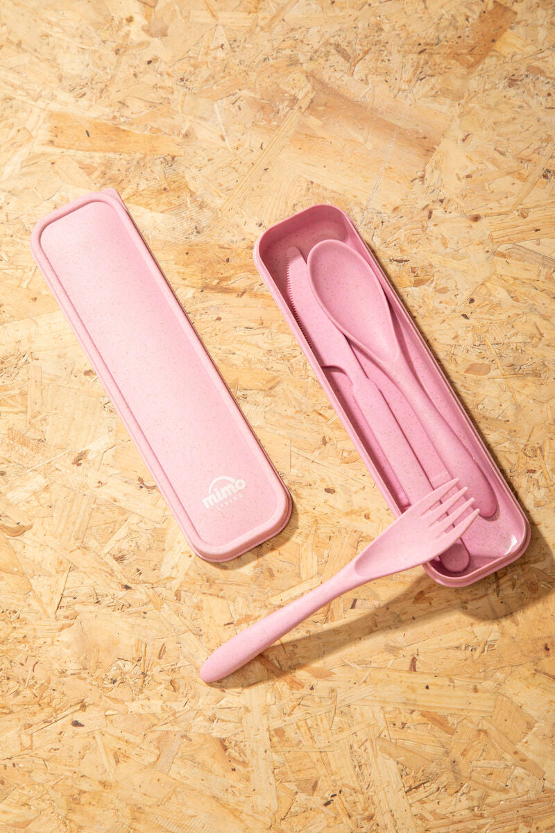 Pink 3 Piece Travel Cutlery Set | Mimo