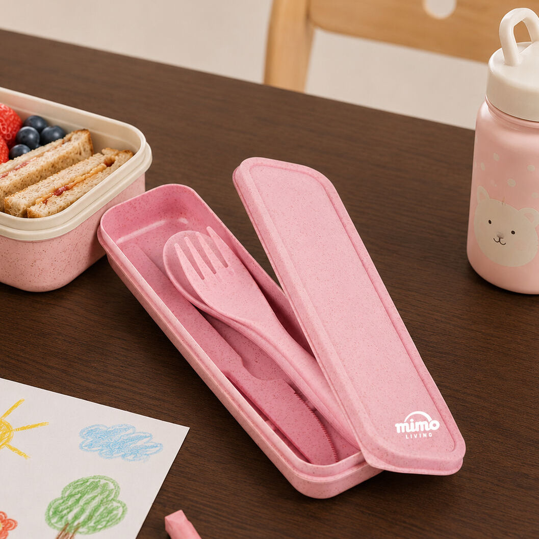 Pink 3 Piece Travel Cutlery Set | Mimo