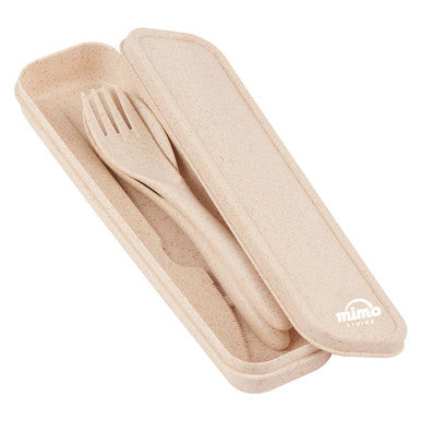 3 Piece Natural Wheat Straw Travel Cutlery Set | Mimo