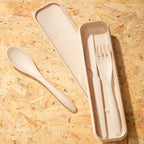 3 Piece Natural Wheat Straw Travel Cutlery Set | Mimo