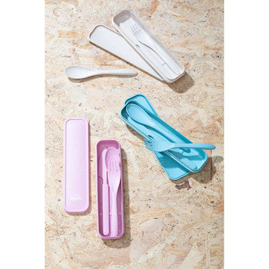 3 Piece Natural Wheat Straw Travel Cutlery Set | Mimo