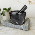 Black Marble Bowl Shaped Mortar and Pestle Set | Marmore