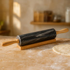 Black Marble Rolling Pin with Wooden Handles | Marmore