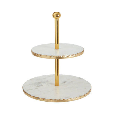 2 Tier White Marble and Gold Finish Cake Stand | Empire