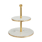 2 Tier White Marble and Gold Finish Cake Stand | Empire
