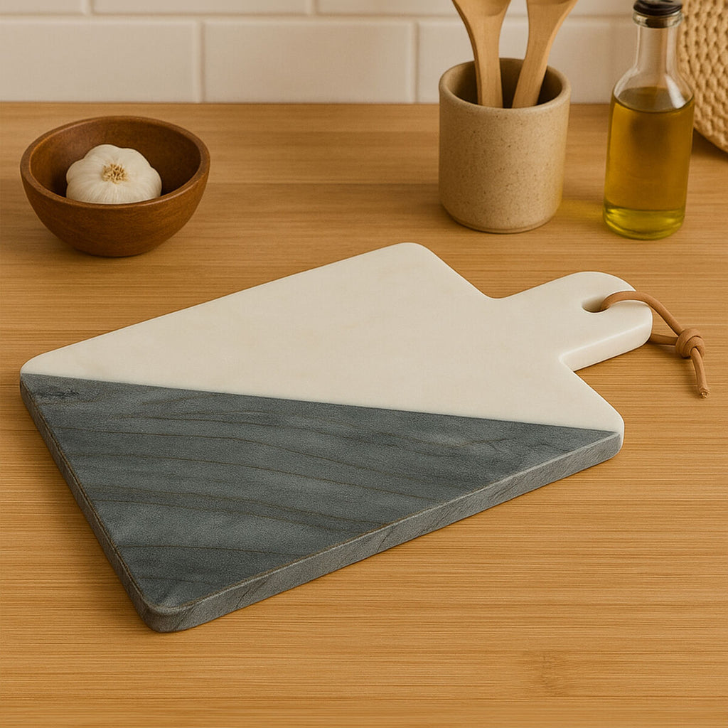 White and Grey Marble Paddle Chopping and Serving Board | Bulgari