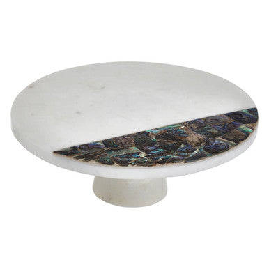 White Marble and Paua Shell Round Cake Stand | Imogen